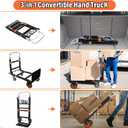 Upgraded 3 in 1 Folding Hand Truck, 500lbs Capacity Heavy Duty Convertible Dolly cart with Rubber Wheels, Collapsible Hand Truck Foldable with Telescopic Handle, Trolley for Moving, Office, Warehouse