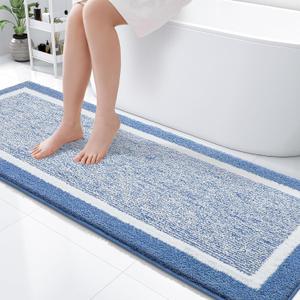 OLANLY Bathroom Runner Rug 70x24, Extra Soft and Absorbent Microfiber Bath Rugs, Non-Slip, Machine Washable, Quick Dry Shaggy Bath Carpet, Extra Long Bath Mats for Bathroom, Tub, Shower, Blue