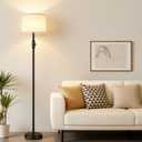 Upgraded Dimmable Floor Lamp for Living Room,1000 Lumens Bulb Included, Modern Floor Lamps Simple Design with Linen Shade, Tall Standing Lamp for Bedroom Office Dining Room, Black Pole Lamp