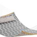 SONGMICS Quilted Hammock with Curved Bamboo Spreaders, Pillow, 78.7 x 55.1 Inches, Holds up to 495 lb, Gray and Beige Rhombus