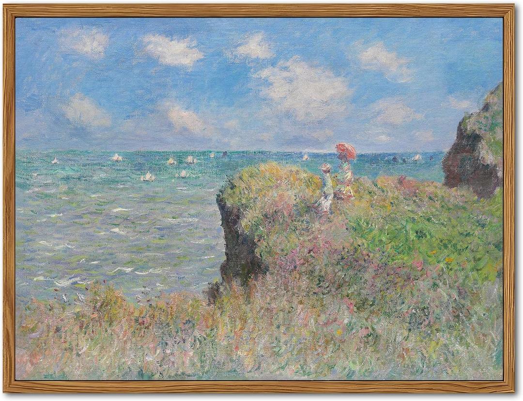Framed Vintage Monet Wall Art Coastal Decor Impressionist Seaside Oil Painting Canvas Prints Nature Beach Scene Landscape Aesthetic Wall Decor for Living Room Bedroom Bathroom 8"x10"
