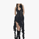 Women Y2k Ruffle Halter Dress Sexy Strapless Backless 3D Floral Dress Sheer Mesh Bodycon Dress Summer Tassels Dress(Medium)