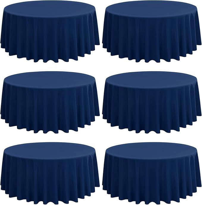 Bydoll 6 Pack Navy Blue Round Tablecloth Circle Polyester Table Cloth for 6ft round tables, Washable Fabric Stain and Wrinkle Resistant Table Cover, size: 60 inch