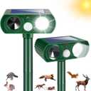 2Pack Upgraded Deer Repellent Devices Solar Ultrasonic Animal Repellent Outdoor with Motion Sensor Strobe Light to Scare Squirrel Raccoon Rabbit Stray Cat Away Yard Farm
