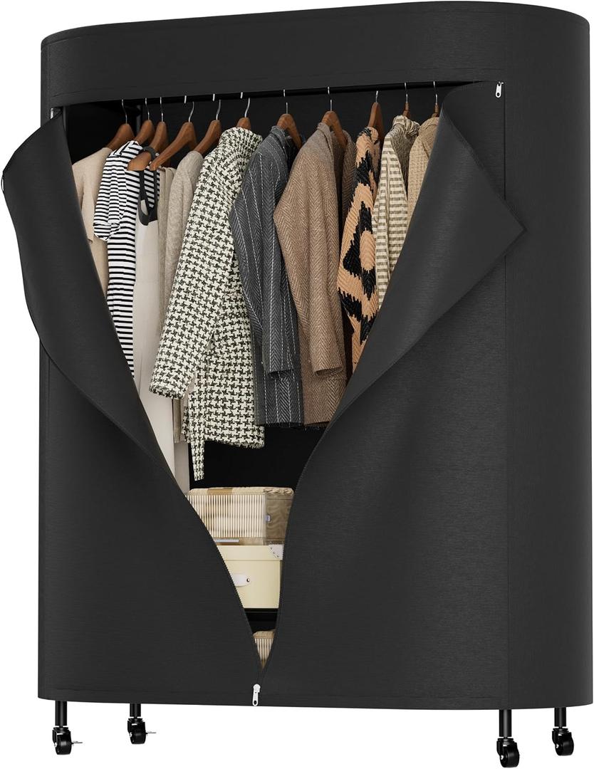 BACEKOLL Clothes Rack with Cover Heavy Duty Rolling Portable Closet 380LBS