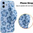 Fiyart Designed for iPhone 16 Case Cute Flowers with Strap Soft TPU Phone Cover Protective Camera Lens Protection for Women Men Floral Bumper with Stand 6.1"-Blue
