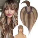 Rich Choices Real Human Hair Toppers for Women With Bang 100% Remy Human Hair Topper for Thinning Hair Clip in Silk Base Hair Topper 16 Inch #4P27 Medium Brown Mix Dark Blonde