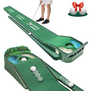 Putting Green Indoor - Golf Putting Mat with Realistic Green Speed,Dual Hazard Putting Mat, Ball Return, Velvet Surface, 8ft Practice Putting mat, Indoor&Outdoor Training Aid - Perfect Golf Gift