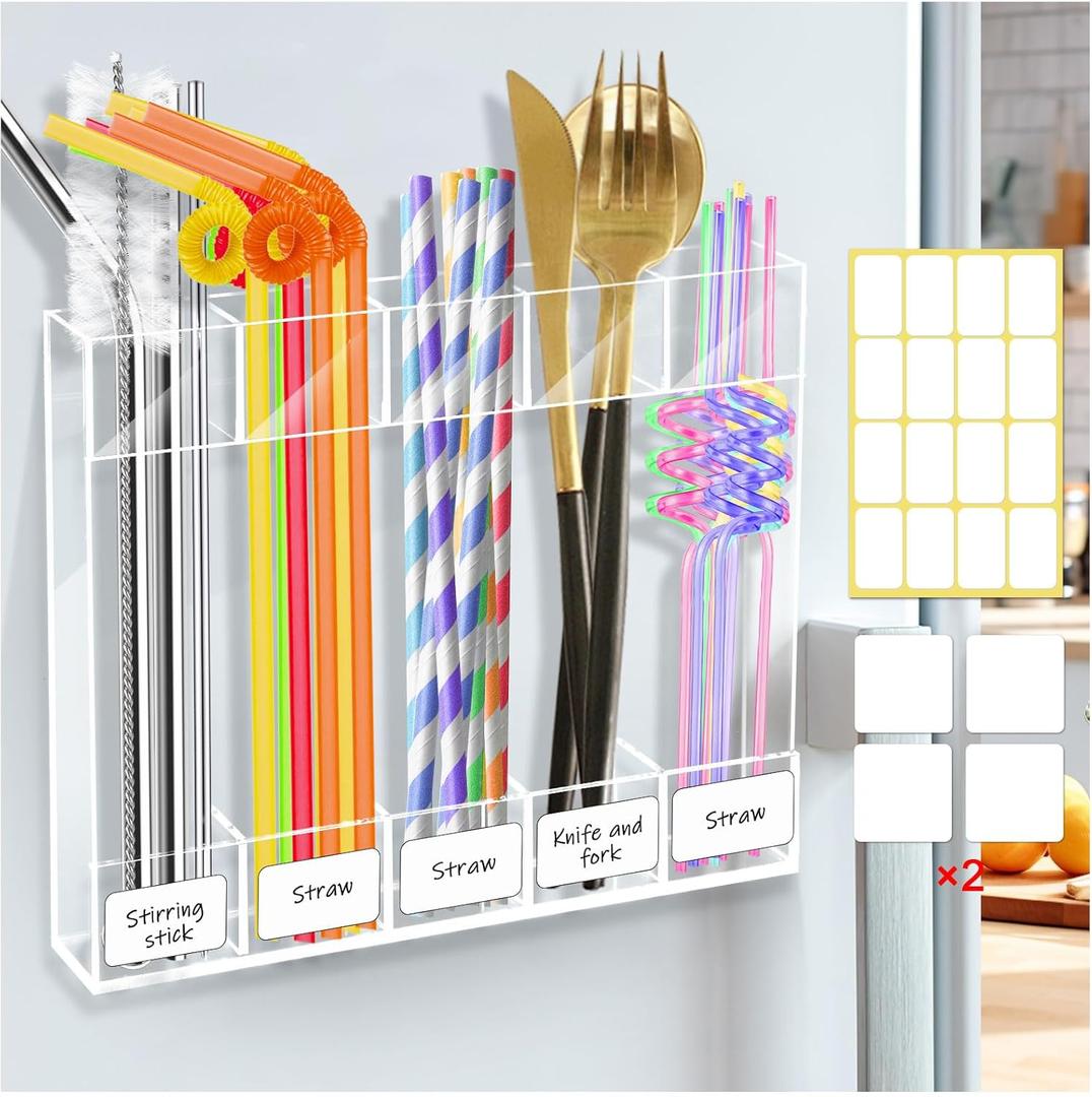 3 x Acrylic Straw Holder for Cabinet Door,Straw Holder Dispenser With 8pcs Double Sided Adhesive Tape,Cabinet Straw Holders Organizer for Counter,Straws Organizer Storage for Kitchen Cupboard(Transparent)