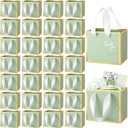 Yeaqee 50 Pcs Mini Metallic Foil Gift Bags with Handles 4x4. 75x2. 25'' Tiny Thank You Favor Bag Bulk with Tag for Father's Day Graduation Wedding Birthday Bridal Shower Party Favor(Sage Green, Gold)