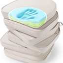 SUNROX Gel Memory Foam Chair Cushions, FadeShield Water-, Stain-Resistant Durable Reversible Seat Cushion Pads with Ties for Indoor/Outdoor Kitchen Dining Office 17"x16" Set of 6, Cream