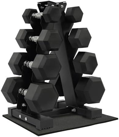 Rubber Coated Hex Dumbbell Weight Set and Storage Rack, 100LB Set or 150LB Set, 5-20 lbs Pairs or 5-25 lbs Pairs