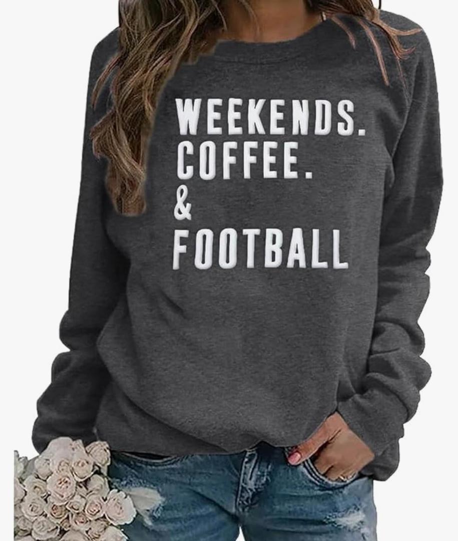 EGELEXY Football Game Day Sweatshirts Weekends Coffee and Football Sweatshirt Women Football Mom Crewneck Pullover XL