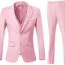 Men's 3 Piece Slim Fit Suit Set, Two Button Blazer Solid Jacket Vest Pants Wedding Business Suit (X-Large, Pink)
