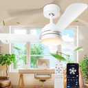 28"Ceiling Fans with Lights, Flush Mount Ceiling Fans with Light and Remote,Easy-to-install,Reversible,3000K-6500K,Dimmable,6 Wind Speed, Small ceiling fan light for Bedroom, Kitchen, Garage, White