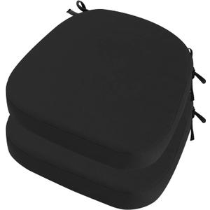 idee-home Outdoor Chair Cushions Set of 2, 19" x 19" x 3" Thick D-Shaped Patio Furniture Outdoor Seat Cushions Waterproof with Ties, Dining Pads (Black)