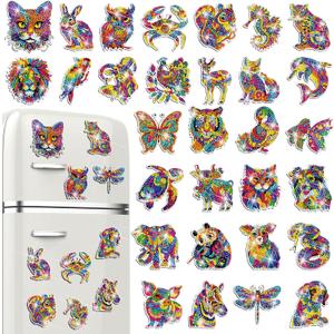 Remuuly 30 Pcs Colorful Animal Diamond Painting Magnets, Summer Diamond Art Magnet Kits for Adults, Hawaiian Tropical Animal 5D Rhinestones Refrigerator Magnetic Stickers for Fridge, DIY Crafts, Gifts