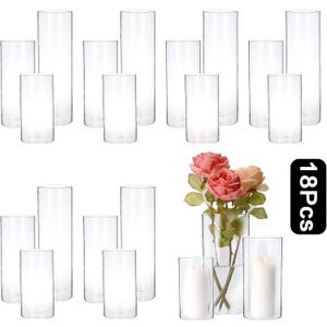 PHOSPHOR Hurricand Candle Holder 18 PCS, Glass Pillar Candle Holder, Clear Glass Cylinder Candleholder Glass Cylinder Vase for Centerpieces Wedding Party Decoration