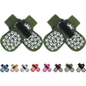 EXPAWLORER Anti Slip Dog Socks to Prevent Licking Paws, Shoes for Hot Pavement, Dog Booties for Small Medium Large Senior Dogs, Traction Control Boots & Paw Protectors for Hardwood Floors ArmyGreen (Medium (4 Count))