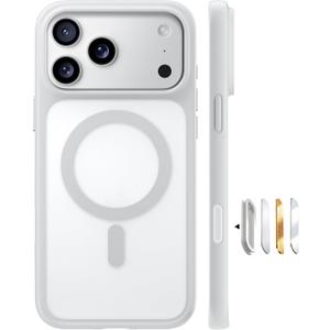 TORRAS Magnetic Shockproof for iPhone 17 Pro Case, Camera Control, Compatible with MagSafe, Military-Grade Protection, Stronger Slim Translucent Phone Case for iPhone 17 Pro, Silver White