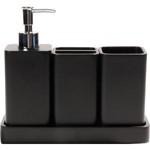 YMXYJM Bathroom Accessories Set, 4 Pcs Bathroom Accessory Set, Soap Dispenser, Toothbrush Holder, Qtip Holder Set, Bathroom Sets Complete, Bathroom Sink Set for Modern Home Decor, Black