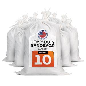 White Sand Bags 16"x24", 10-Pack - USA-Made Havy-Duty Sand Bags for Flood Protection, Construction & Erosion Control with 50 lbs Capacity - Empty & Reusable Woven Polypropylene Sacks by IDL Packaging, Pack of 10