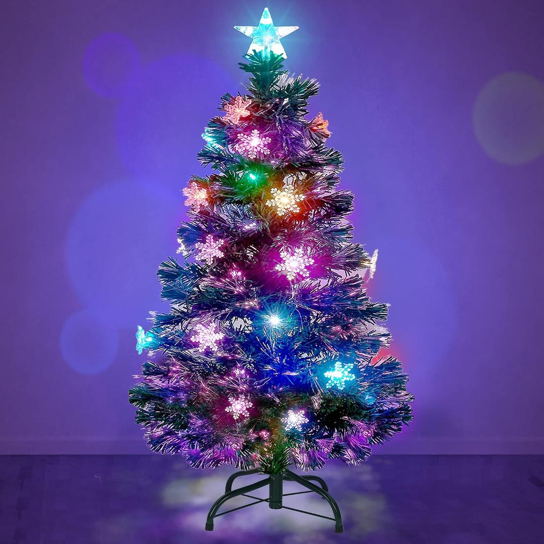 Prsildan 4 FT Fiber Optic Christmas Tree with Lights Artificial Xmas Trees