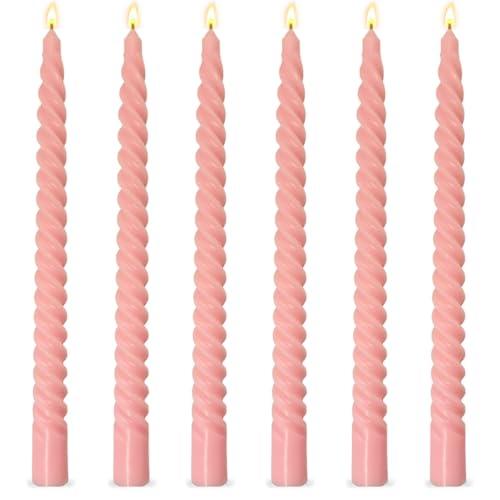 6 Pack 10 Inch Pink Spiral Taper Candles for Holiday Home Decoration, Unscented Dripless Twisted Candlesticks for Dinner Party Wedding Valentine's Day Baby Shower and Easter