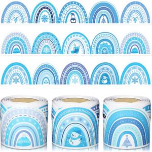 Containlol 3 Rolls 118 ft Winter Boho Bulletin Board Decorations Winter Snowflake Snowman Scalloped Border Christmas Rainbow Bulletin Board Trim Border for Xmas Wall School Decor