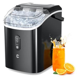 Nugget Ice Maker Countertop, 33LBS/24H, Self-Cleaning Portable Pebble Ice Machine with Soft Chewable Pellets Sonic Ice, Buscket and Scoop, for Home/Kitchen/RV/Party/Camping/Office, Black