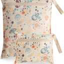 mushie Water Resistant Wet Bags | Large & Small Reusable Storage Bag for Baby Items and Travel | Zippered Pockets with Handle | Machine Washable, Set of 2 (Space)