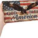 Eagle American Flag Bless Front License Plate Car Decorative License Plates Aluminum Metal Decor Accessory Novelty Vanity Tag Cover with 4 Holes for Men Women 6" X 12"