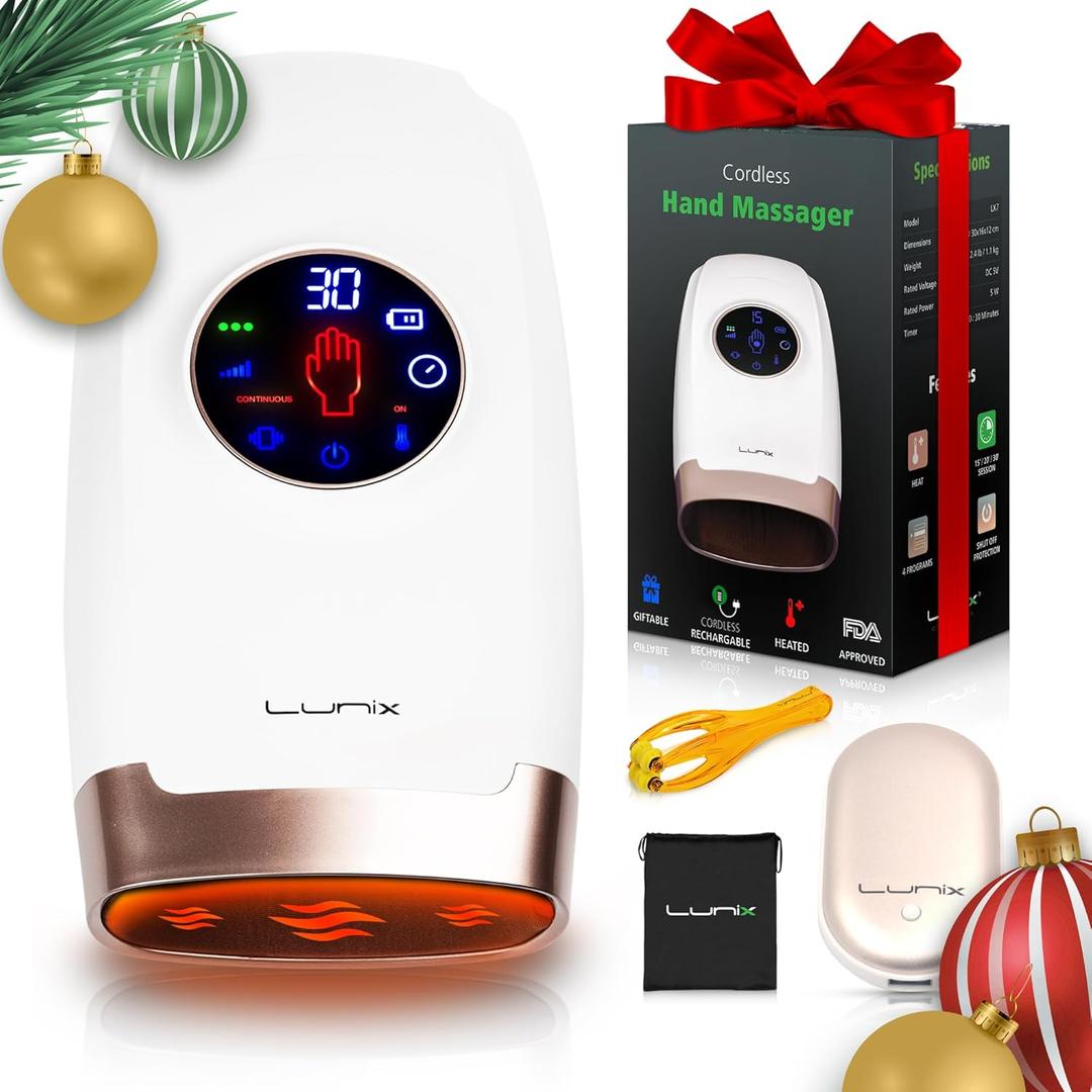 Lunix LX7 Electric Hand Massager with Heat and Compression, Pressure Point Therapy for Arthritis, Pain Relief and Carpal Tunnel, with Hand Warmer, White