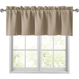 JIUZHEN Taupe Valances for Windows Rod Pocket Room Darkening Small Window Curtains for Kitchen/Bathroom, 52" W x 18" L, 1 Panel