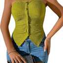 Milumia Women's Strapless Button Front Tube Top Split Hem Going Out Bandeau Tops (Green, M)