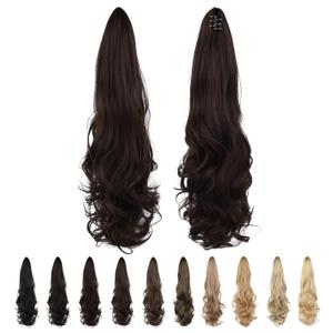 SEIKEA 24" Ponytail Extension Claw, PT008 Lacie Long Curly Wavy Pony Tail Natural Soft Clip in Hair Extension Synthetic Hairpiece for Women - Dark Red Brown (24 Inch 140G (Pack of 1))