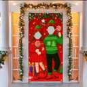 Christmas Couple Elf Photo Door Banner 35x71inch Holiday Backdrop Party Decorations Santa Background Supplies Photography Props Indoor Outdoor