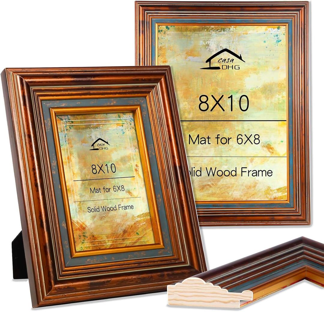 2 Pack 8x10 Vintage Gold Photo Frames with Real Glass Front  Elegant Wall/Tabletop Display for Home, Wedding & Old Photos