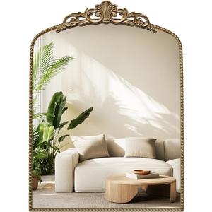Vintage Gold Mirror, 24"x 32" Antique Gold Arched Wall Bathroom Mirrors