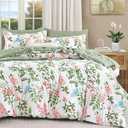 Green Comforter Set Full Size Floral 7-Piece Bedding Set,Botanical Comforter Set with Pillowcases,Soft Microfiber Complete Bedding Sets for All Season