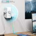 Wall Outlet Extender with Shelf and Night Light, Surge Protector, Wall Mount Charger Multi Plug Expander with 5 AC Outlets and 3 USB A Ports 1 USB C, Wide Space 3-Sided Power Strip Multi Plug Outlets