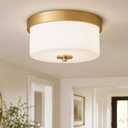 Emak 11 Inch Brushed Gold Flush Mount Ceiling Light Fixture, 2Light Fixtures Ceiling Mount with Milk Glass Shades for Hallway, Kitchen, Bathroom, Dining Room, FM082GDML