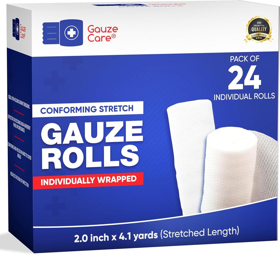Gauze Rolls 2 inch Pack of 24  Premium Quality Lint and Latex-Free Rolled Gauze 2 inches x 4.1 Yards - Conforming Stretch Bandages Designed for Effective Wound Care & Comfort