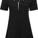 Womens Sexy Blouse Tops Deep V Neck Short Sleeve Summer Casual Tunic Shirts Black XL