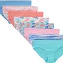 Hanes girls Organic Underwear, Brief & Hipster, Toddler & Girl Sizes, Pure Comfort Organic 100% Cotton Panties, 8-pack (6, Hipster - Pink Blue Solids & Patterns)