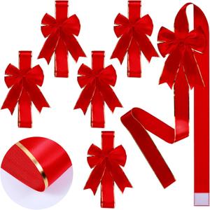 6 Pcs Christmas Cabinet Ribbons Bows Large Christmas Door Ribbon with Xmas Red and Gold Bows for Home Cabinet Door Mantel Xmas Decorations(6 Pieces)