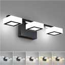LED Modern Bathroom Light Fixtures, 3-Light Dimmable Vanity Lights with 5 Color Modes, Matte Black Acrylic Bathroom Wall Lighting Fixtures Over Mirror, 2700K- 6500K Adjustable, 18 Inch, ETL Listed