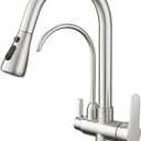 Kitchen Sink Faucet with Pull Down Sprayer 2 Handle 3 in 1 Water Filter Purifier Faucets Brushed Nickel 0195SN