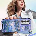 Buleens for Samsung Galaxy S24 FE Case - with Ring Stand & Camera Cover Aesthetic Cute Designed S24FE Case Women Girl Girly Kawaii Blue Water Lily for Samsung S24 FE Phone Case Compatible with Magsafe