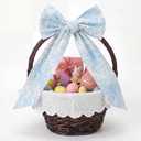 Qinyoung Easter Wicker Basket with Bow Large Blue Gift Basket with Handle Scallop Liner for Spring Picnic Egg Candy Gathering Diaper Caddy Changing Table Towels Wine Storage Wedding Decor
